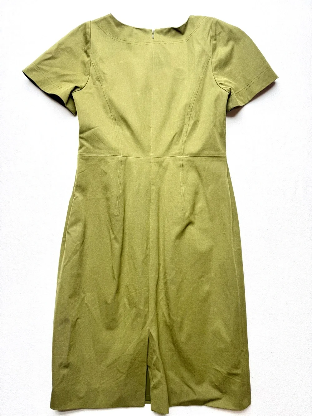J. Crew Olive Puff-Sleeve Midi Sheath Dress